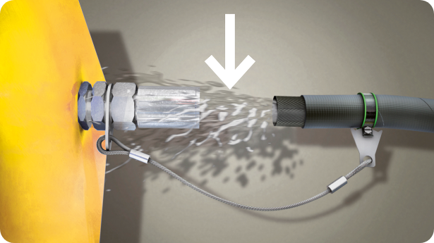 Rappresentazione dell’uscita dell’olio dal tubo con effetto frusta